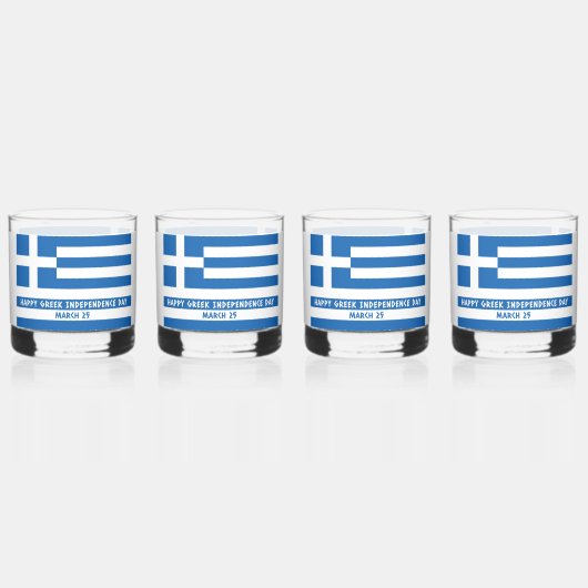 ギリシャ独立記念日ギリシャ国旗 ウイスキーグラス (正面)