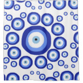 ギリシャ目の幸運のシンボルパターン シャワーカーテン (正面)