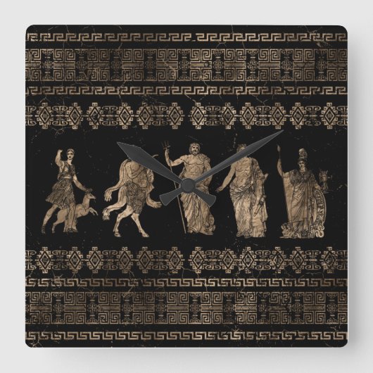 ギリシャ神々と蛇行鍵オーナメント スクエア壁時計 (正面)