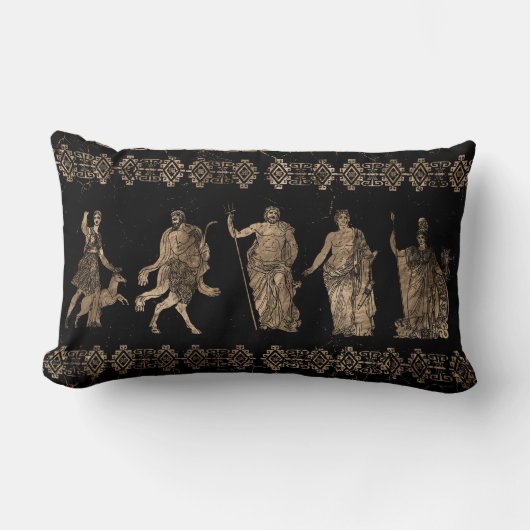ギリシャ神々と蛇行鍵オーナメント ランバークッション (正面)