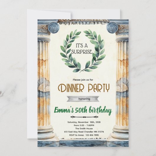 ギリシャ神話のトーガ誕生日パーティーの招待状 招待状 (正面)