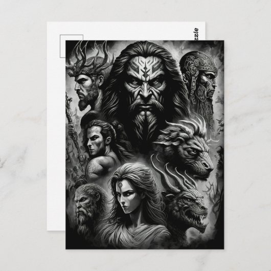 ギリシャ神話の白黒の神々と怪物 ポストカード (正面/裏面)