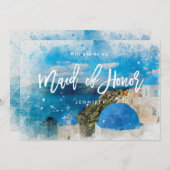 ギリシャ私のメイド・オブ・オーナー(花嫁付き添い人)の提案カードです サンキューカード (正面/裏面)