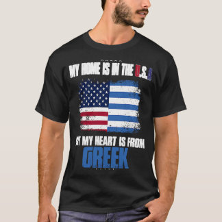 ギリシャ私の故郷はアメリカだが、私の愛のハートは Tシャツ