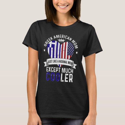 ギリシャ系アメリカ人の母 母の日 ママ ギリシャ国旗 Tシャツ (正面)