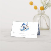 ギリシャ結婚のカスタム水の色サントリーニ プレイスカード (正面)