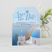 ギリシャ結婚のサントリーニ荷物タグ日付を保存 (スタンド正面)