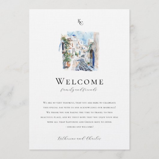 ギリシャ結婚の週末のウェルカム旅程 メニュー (正面)