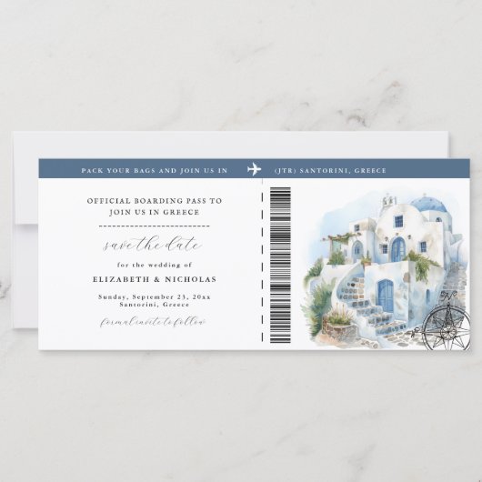 ギリシャ結婚の |搭乗パス日付を保存 (正面)