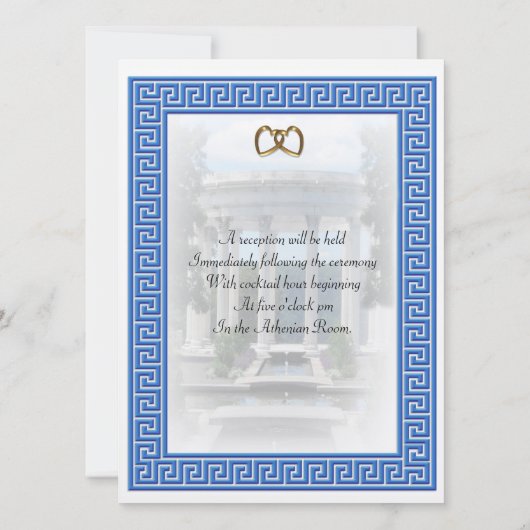 ギリシャ結婚式招待状ブルー鍵 エレガント 招待状 (裏面)