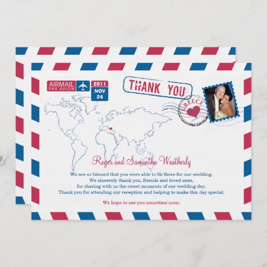 ギリシャ航空郵便 結婚感謝カード 招待状 (正面/裏面)