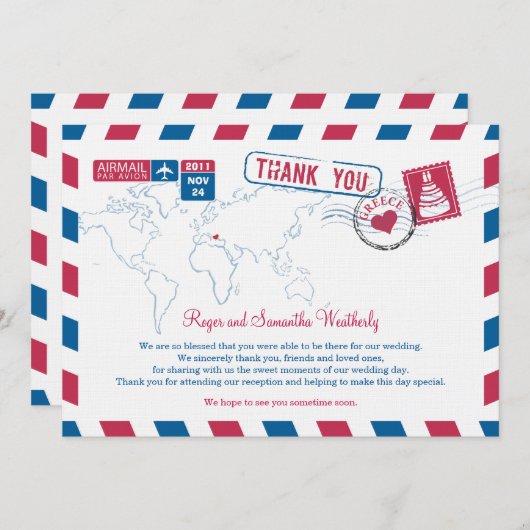 ギリシャ航空郵便 結婚感謝 招待状 (正面/裏面)