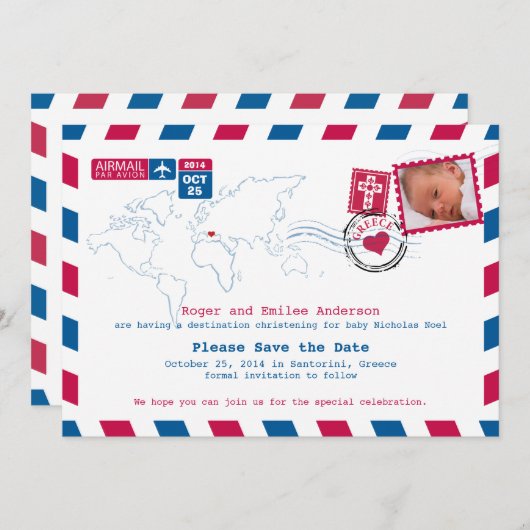 ギリシャ航空《キリスト教》洗礼式や命名式バプテスマ セーブザデート (正面/裏面)
