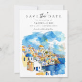 ギリシャ行き先結婚式の写真日付を保存 招待状 (正面)