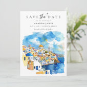 ギリシャ行き先結婚式の写真日付を保存 招待状 (スタンド正面)