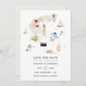 ギリシャ行き先結婚式の水彩地図 セーブザデート (正面/裏面)