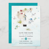 ギリシャ行き先結婚式の水彩地図 セーブザデート (正面/裏面)