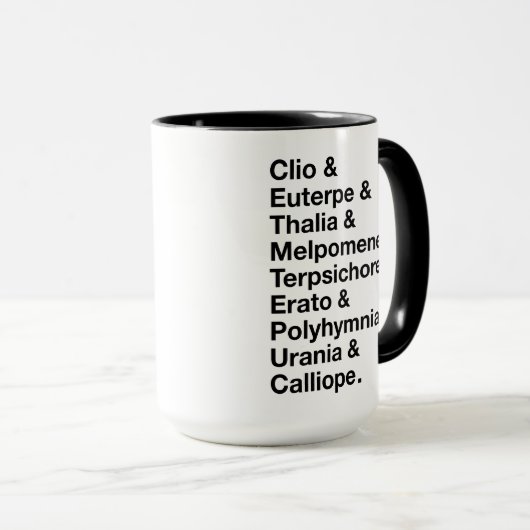ギリシャ語と英語のマグの9ミューズの名前 マグカップ (正面右)