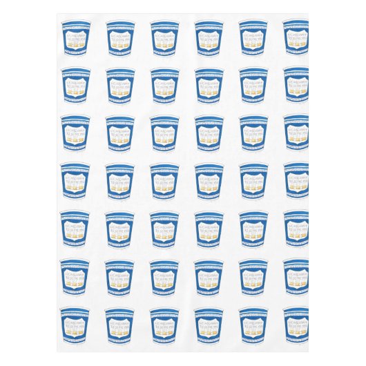 ギリシャ語のブルーディーナーコーヒーカップを提供して幸せ テーブルクロス (正面)