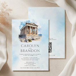 ギリシャ語の目的地の結婚式招待状とQRコード 招待状