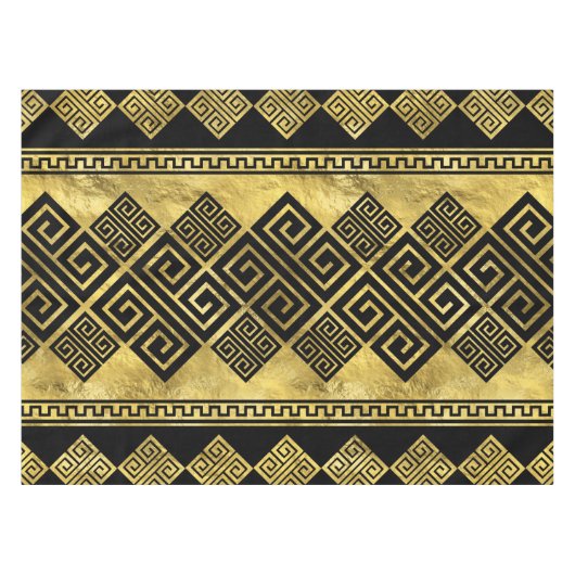 ギリシャ語の蛇行語-ギリシャ語の鍵ブラックと金ゴールド テーブルクロス (正面(横))