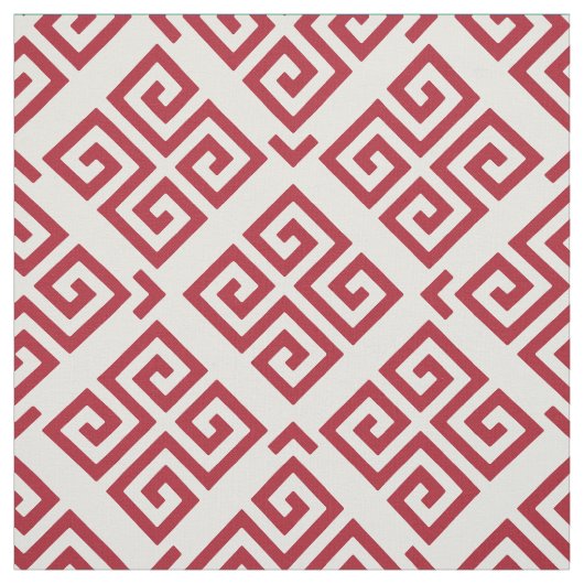 ギリシャ語の赤と白鍵幾何学パターン ファブリック (見本)