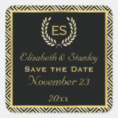 ギリシャ語の鍵とローレルリース結婚式の日付を保存 スクエアシール (正面)