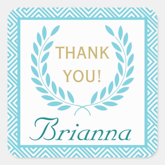 ギリシャ語の鍵とローレルリース結婚式の日付を保存 スクエアシール (正面)