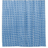 ギリシャ語の鍵パターン、セルーリアンブルーとホワイトシャワー シャワーカーテン (正面)