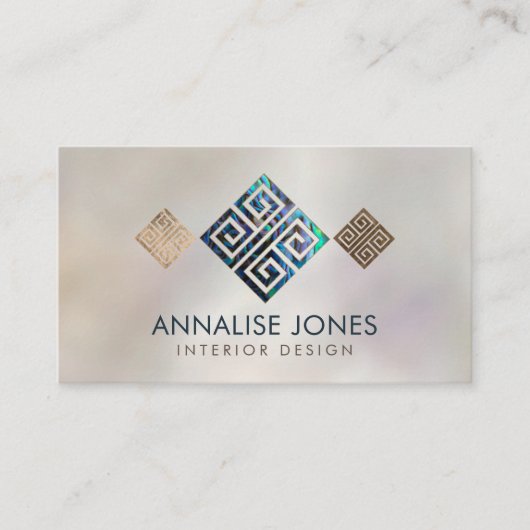 ギリシャ語の鍵蛇行 – 真珠の上のアワビの貝殻 名刺 (正面)