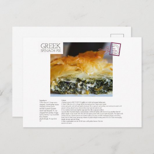 ギリシャ語ほうれん草パイレシピはがき ポストカード (正面/裏面)