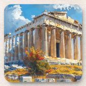 ギリシャ語アクロポリス水彩旅行ランドマーク コースター (正面)