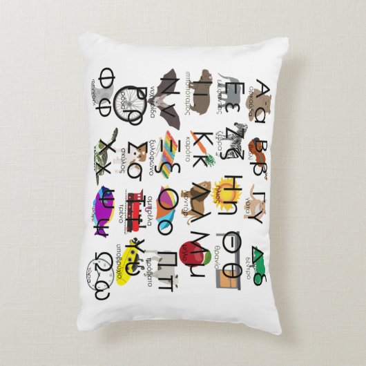 ギリシャ語アルファベット文字の単語と写真 アクセントクッション (裏面(縦))