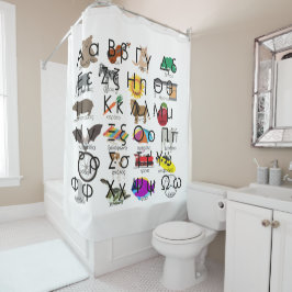 ギリシャ語アルファベット文字の単語と写真 シャワーカーテン