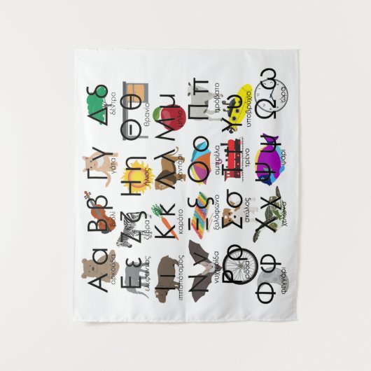 ギリシャ語アルファベット文字の単語と写真 タペストリー (正面)