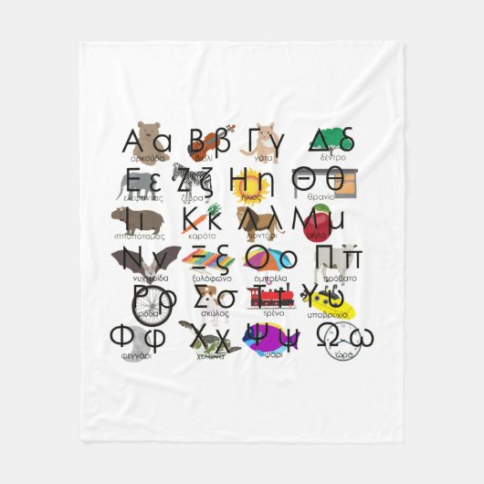 ギリシャ語アルファベット文字の単語と写真 フリースブランケット (正面)