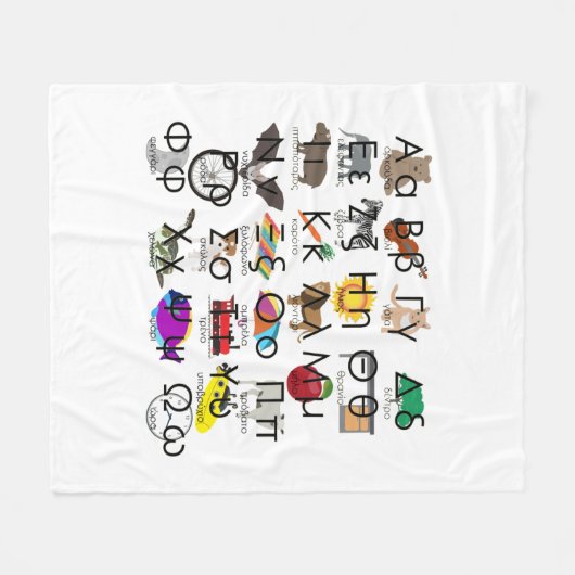 ギリシャ語アルファベット文字の単語と写真 フリースブランケット (正面(横))