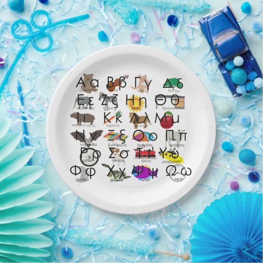 ギリシャ語アルファベット文字の単語と写真 ペーパープレート (パーティー)