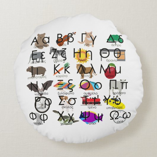 ギリシャ語アルファベット文字の単語と写真 ラウンドクッション (裏面)