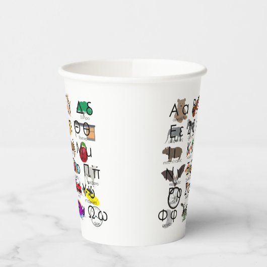 ギリシャ語アルファベット文字の単語と写真 紙コップ (左)