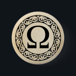 ギリシャ語アルファベット文字オメガ 缶バッジ<br><div class="desc">そのクラシカルと型枠でモダンは、ギリシャ語アルファベットは24文字を持ち、アルファからオメガ。ここで示されているオメガは、ギリシャ語アルファベットの24番目の文字である。このデザインは古い紙の背景に提示され、それは光の色の選択肢の虹に置き換えることができる。</div>