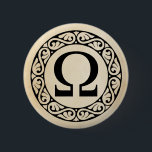 ギリシャ語アルファベット文字オメガ 缶バッジ<br><div class="desc">そのクラシカルと型枠でモダンは、ギリシャ語アルファベットは24文字を持ち、アルファからオメガ。ここで示されているオメガは、ギリシャ語アルファベットの24番目の文字である。このデザインは古い紙の背景に提示され、それは光の色の選択肢の虹に置き換えることができる。</div>