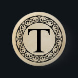 ギリシャ語アルファベット文字タウ 缶バッジ<br><div class="desc">そのクラシカルと型枠でモダンは、ギリシャ語アルファベットは24文字を持ち、アルファからオメガ。タウはギリシャ語アルファベットの19番目の文字である。このデザインは古い紙の背景に提示され、それは光の色の選択肢の虹に置き換えることができる。</div>