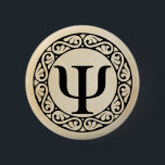 ギリシャ語アルファベット文字Psi 缶バッジ<br><div class="desc">そのクラシカルと型枠でモダンは、ギリシャ語アルファベットは24文字を持ち、アルファからオメガ。Psiはギリシャ語アルファベットの23番目の文字。このデザインは古い紙の背景に提示され、それは光の色の選択肢の虹に置き換えることができる。</div>