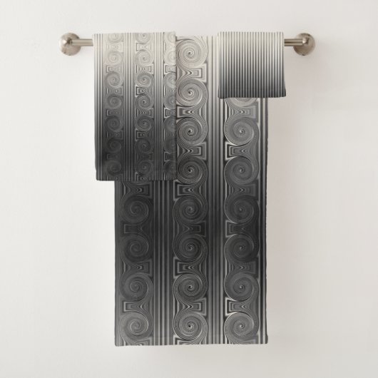 ギリシャ語イオン列のスクロールと線グラデーション灰色 バスタオルセット (インサイチュ)