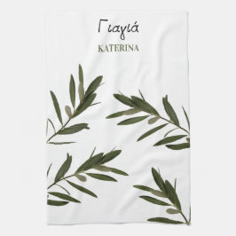 ギリシャ語イヤイアギリシャおばあちゃんオリーブの枝 キッチンタオル