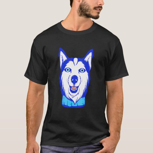 ギリシャ語タリスマンナザールチャームの邪悪な目のハスキー犬 Tシャツ (正面)