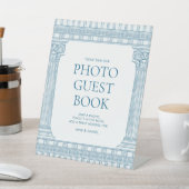 ギリシャ語パーティーフォトゲストブックとブルーテンプル 台座サイン (インサイチュ)