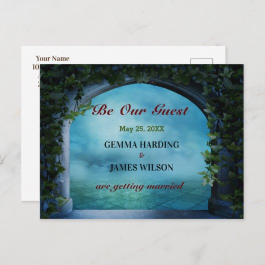 ギリシャ語ファンタジーロマンスアーチアイビーブルーザデイトを保存 案内ポストカード (正面/裏面)