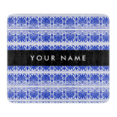 ギリシャ語フレットアラベスクブルー，あなたの名前，パーソナライズ カッティングボード (正面)
